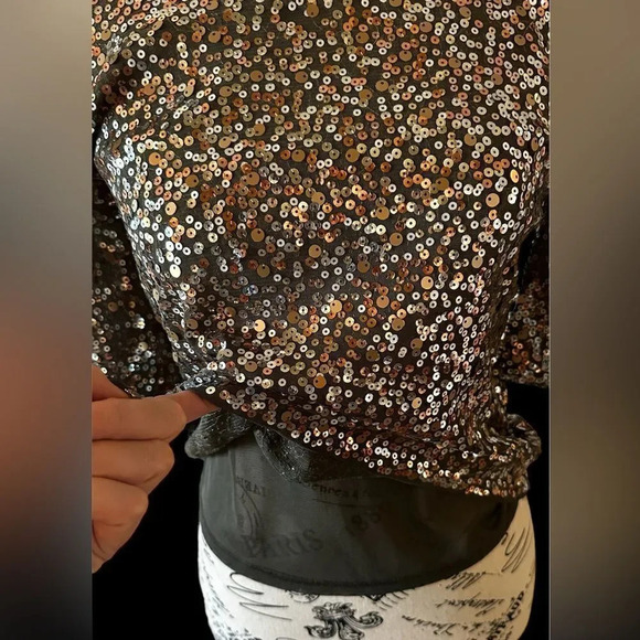 NWT Express copper and silver half sleeve sequin top - Picture 2 of 4